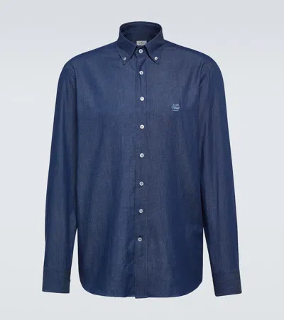Etro Button-down Collar Cotton Shirt In Blue