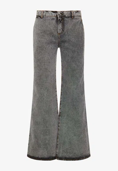 Etro Logo-embroidered Basic Flared Jeans In Gray