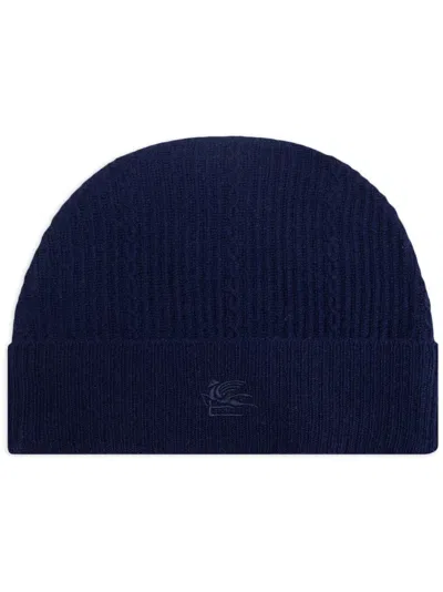 Etro Women's Beanie Hat With Logo In Blue