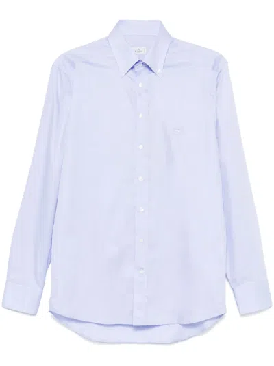Etro Logo-embroidered Button-down Shirt In Blue