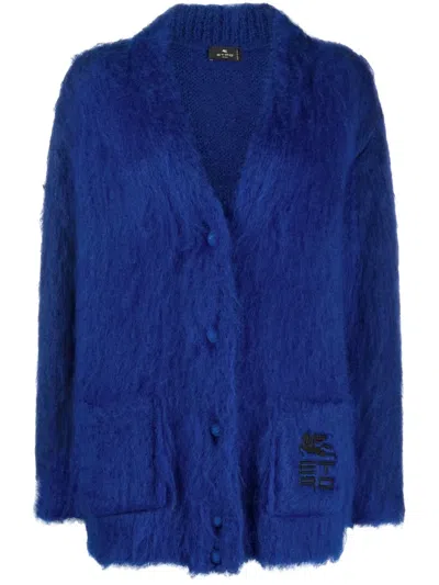 Etro Logo-embroidered Cardigan In Blue