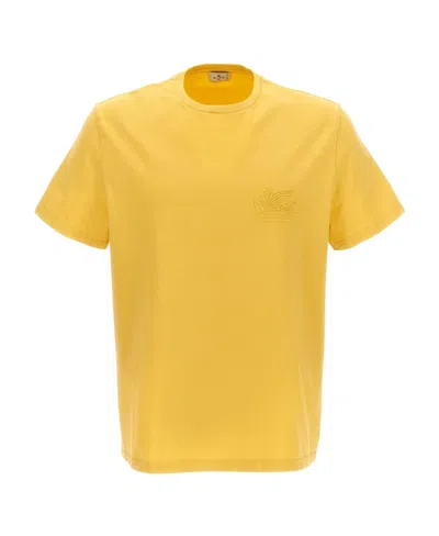 Etro Logo-embroidered Cotton T-shirt In Yellow