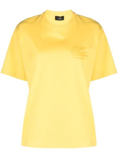Etro Logo-embroidered Cotton T-shirt In Yellow