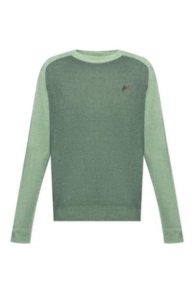 Etro Logo Embroidered Crewneck Knitted Jumper In Green