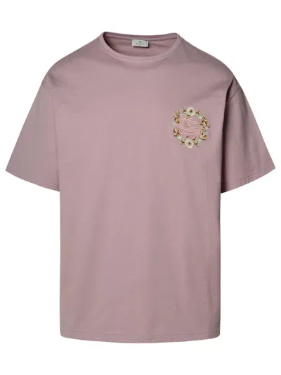 Etro Logo Embroidered Crewneck T-shirt In Brown
