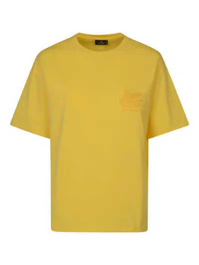Etro Logo Embroidered Crewneck T-shirt In Orange