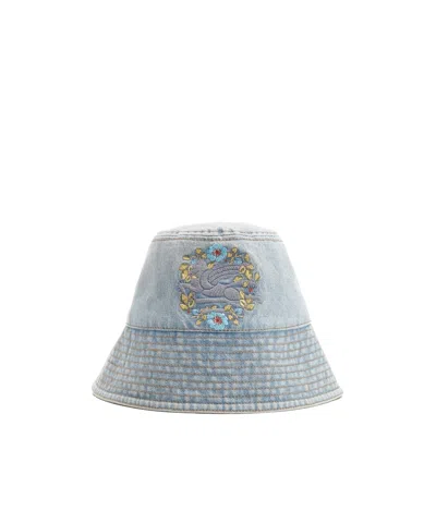 Etro Logo Embroidered Denim Bucket Hat In Blue