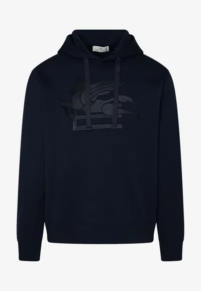 Etro Logo-embroidered Hooded Sweatshirt In Navy