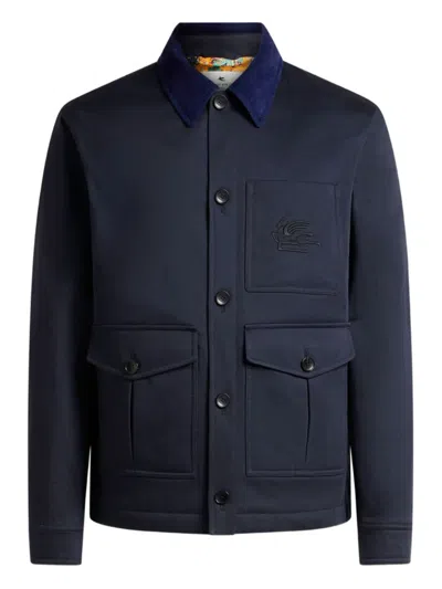 Etro Logo-embroidered Jacket In Blue