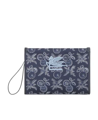 Etro Logo-embroidered Jacquard Beauty Case In Blue