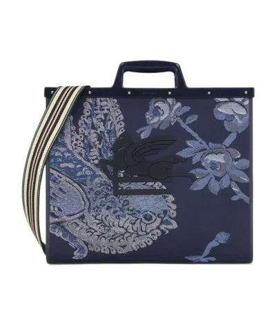 Etro Logo-embroidered Jacquard Tote Bag In Black