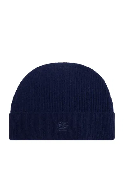 Etro Women's Beanie Hat With Logo In Blue