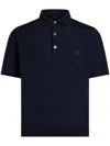 Etro Knit Polo Shirt With Embroidered Pegaso In Blue