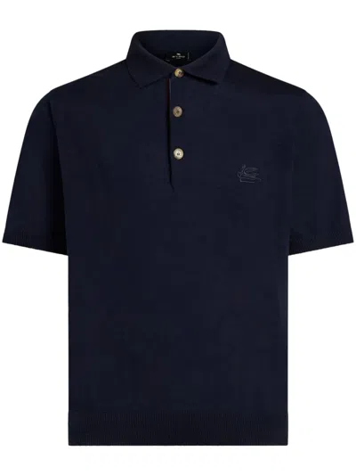 ETRO LOGO-EMBROIDERED KNITTED POLO SHIRT