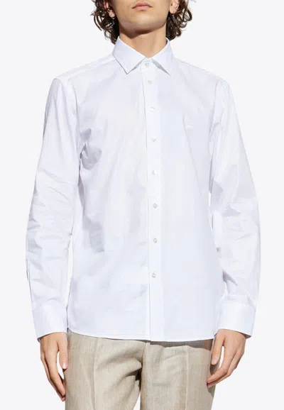 Etro Logo Embroidered Long-sleeved Shirt In White
