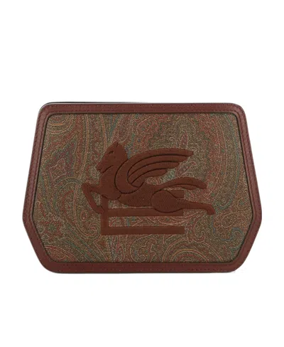 Etro Logo-embroidered Paisley-print Crossbody Bag In Brown