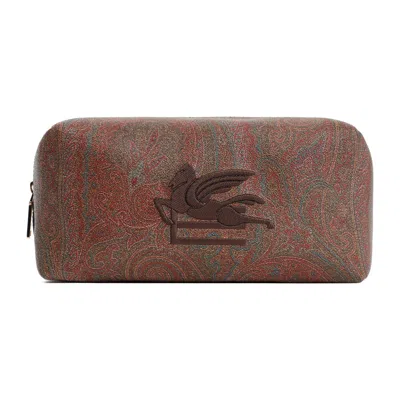 Etro Logo Embroidered Paisley Printed Pouch In Blue