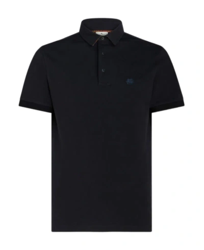 Etro Logo-embroidered Polo Shirt In Black