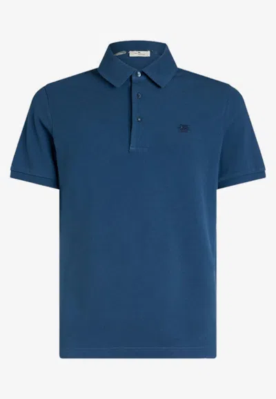 Etro Logo-embroidered Polo T-shirt In Blue