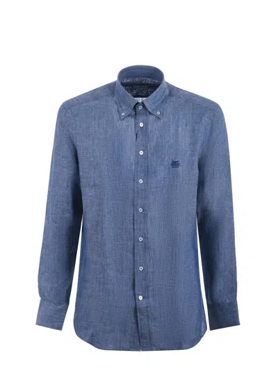 Etro Logo Embroidered Regular Fit Shirt In Blue