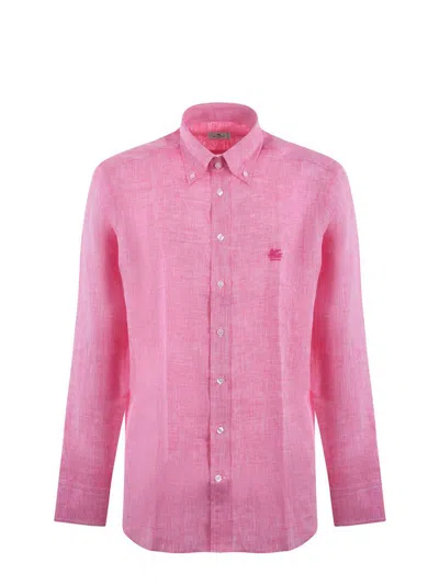 Etro Logo Embroidered Regular Fit Shirt In Pink