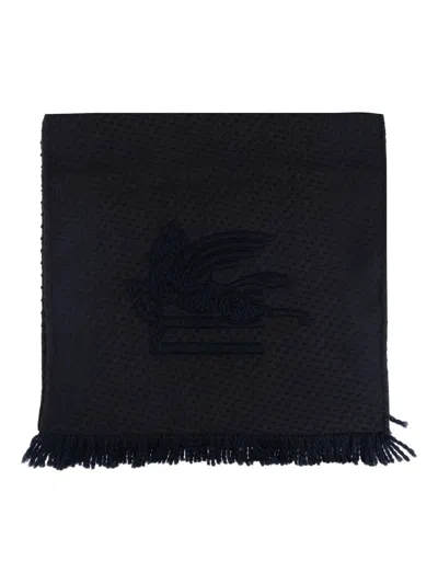 Etro Logo-embroidered Scarf In Black