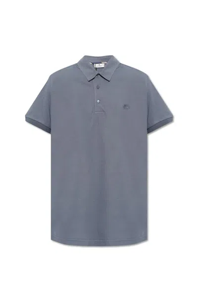 Etro Logo Embroidered Short-sleeved Polo Shirt In Gray