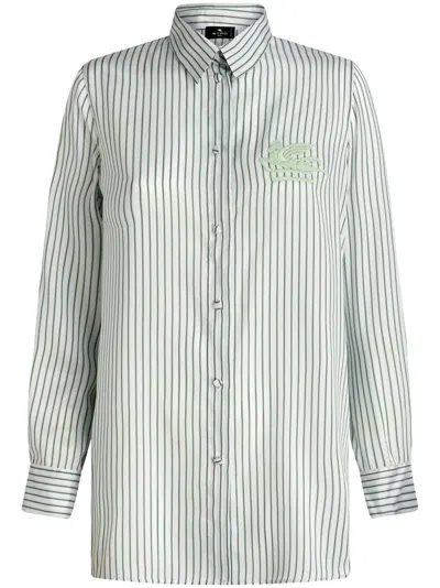 Etro Logo-embroidered Striped Shirt In Green
