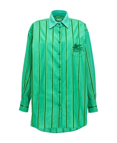 Etro Logo-embroidered Striped Shirt In Green