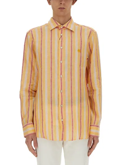 Etro Logo Embroidered Striped Shirt In Multi
