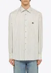 Etro Men's White/green Striped Long Sleeved Shirt | Size 41 Cm | Mrib000299tr507 In White