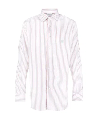 Etro Logo-embroidered Striped Shirt In White