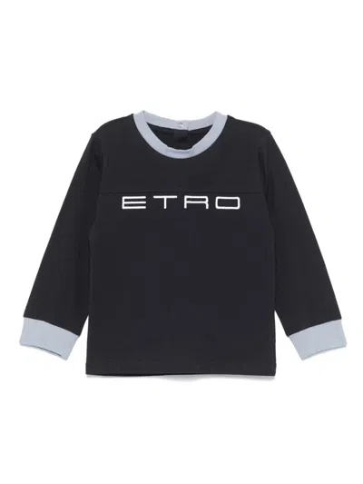 Etro Babies' Logo-embroidered T-shirt In Blue