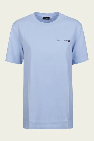 ETRO LOGO EMBROIDERED T-SHIRT IN BLUE