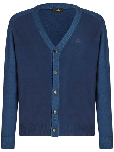 Etro Refined V-neck Cardigan With Button-down Front In Blue