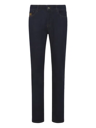 Etro Logo-embroidery Five-pockets Jeans In Blue