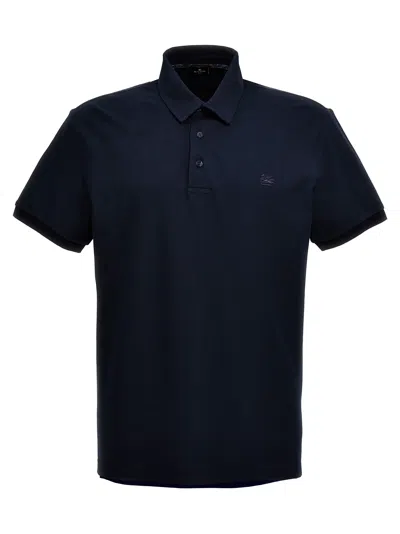 Etro Logo Embroidery Polo Shirt In Blu Navy