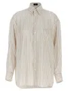 Etro Multicolor Logo Embroidery Striped Shirt In Bianco