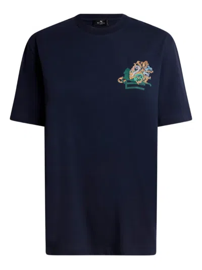Etro Logo-embroidery T-shirt In Blue