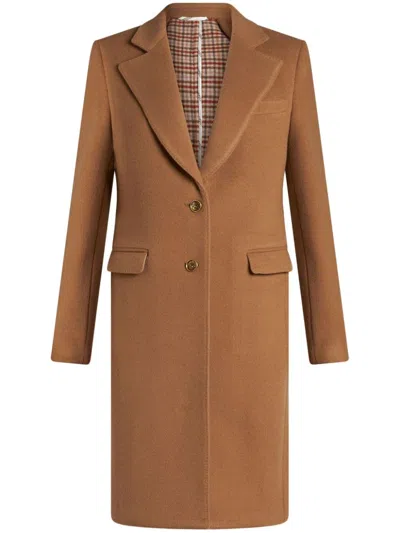 Etro Logo-engraved Buttons Coat In Brown