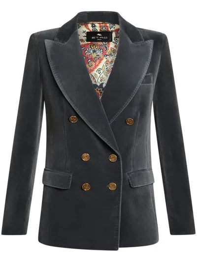 Etro Velvet Double Breast Jacket In Blue