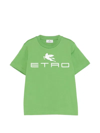 Etro Kids' Logo Graphic T-shirt In Green