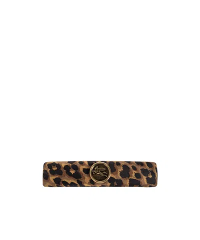 Etro Logo Hair Clip In Brown