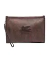 Etro Large Paisley Pouch With Pegaso Detail In Brown