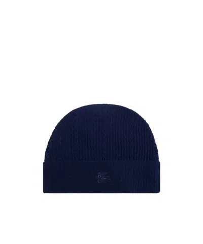 Etro Women's Beanie Hat With Logo In Blue