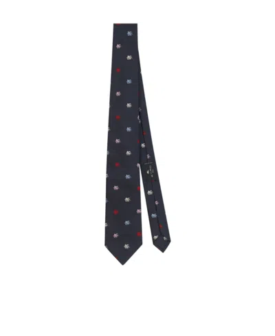 Etro Logo-jacquard Silk Tie In Black