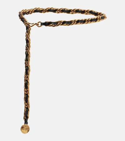 Etro Logo Leather Chain Belt In Black