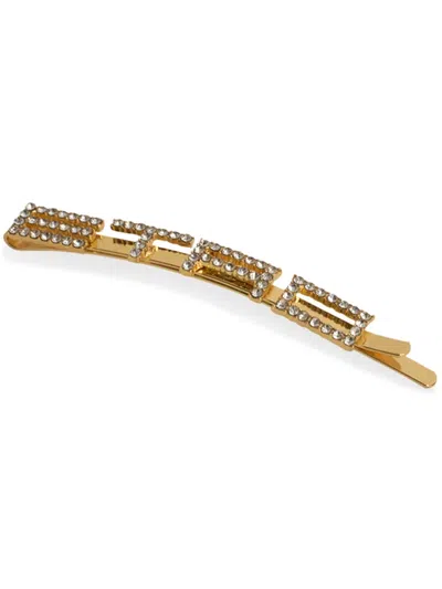 Etro Logo-lettering Rhinestone Hair Clip In Gold
