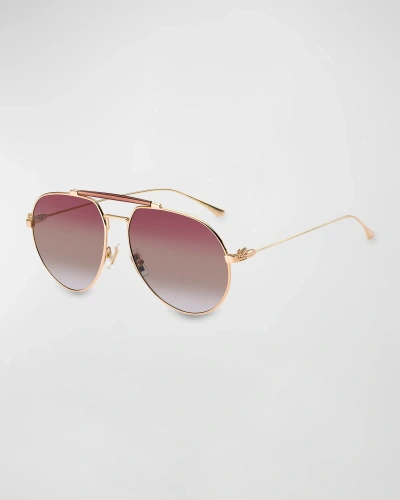 Etro Logo Metal Aviator Sunglasses In Gold