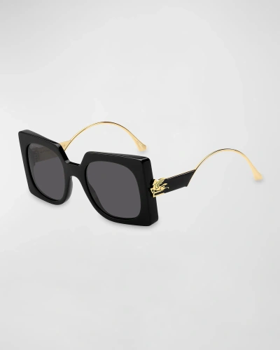 Etro Logo Mixed-media Square Sunglasses In 0807 Black Ir